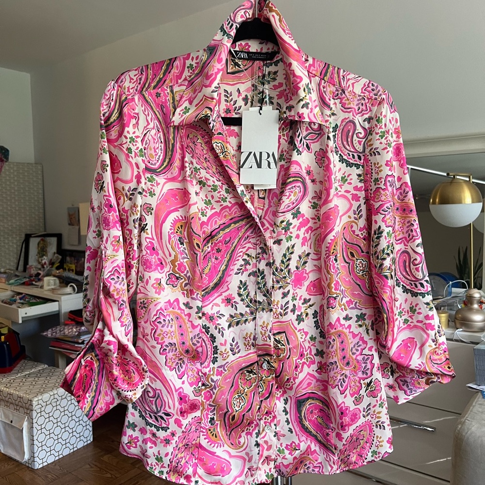 Zara satin print shirt new